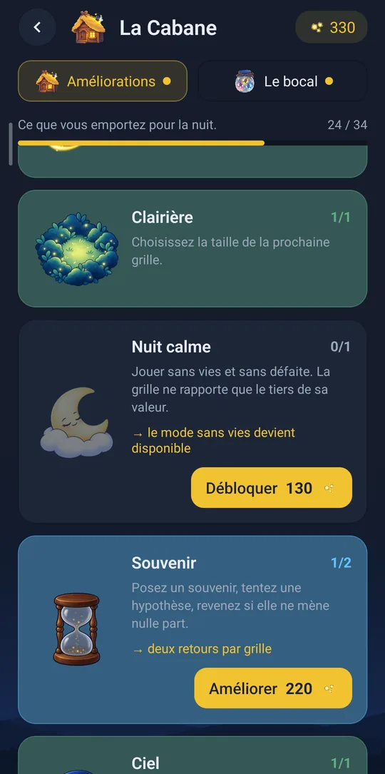La Cabane, où l'on débloque les améliorations.